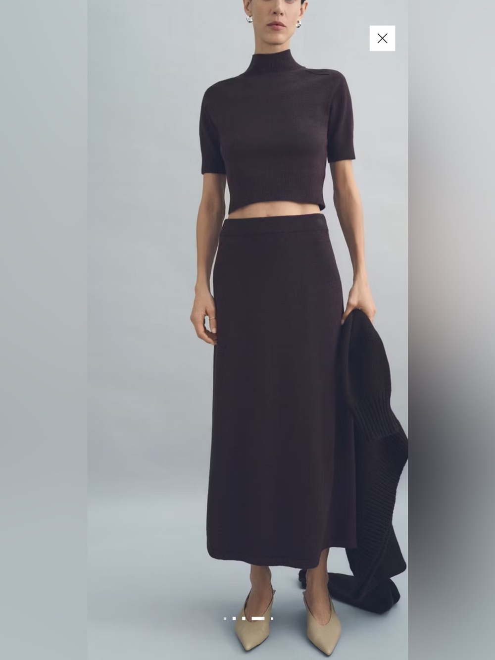 Mango Dark Brown Ribbed Knit Maxi Skirt